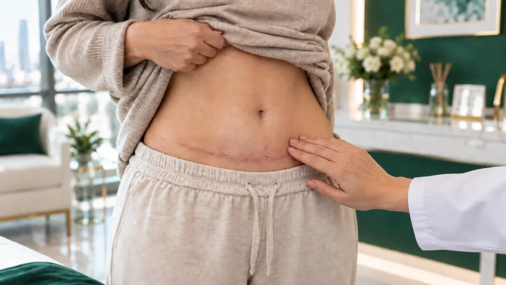 healed abdominal scar consultation